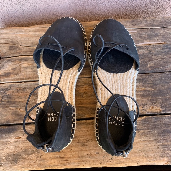 Eileen Fisher Black Suede Nubuck Espadrille - Picture 6 of 7